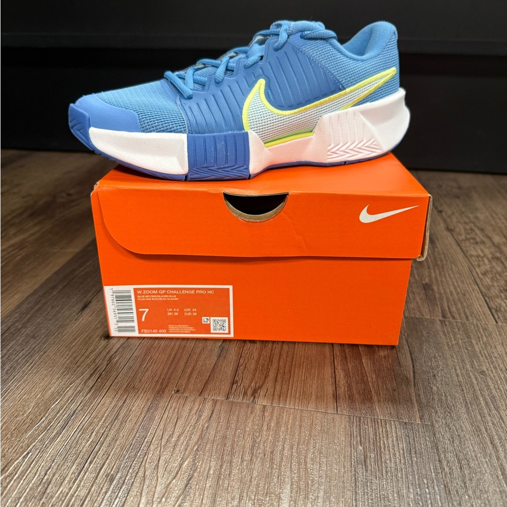 Women’s Nike Zoom GP Challenge Pro Tennis Court Shoes in Blue and Neon